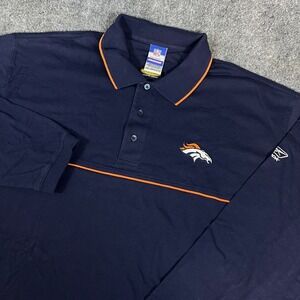 VTG Denver Broncos Men's Reebok NFL Team Apparel Playdry LS Polo Shirt Navy 2XL